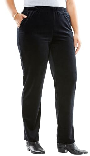 Woman Within Plus Size Velour Pant - 1X, Black