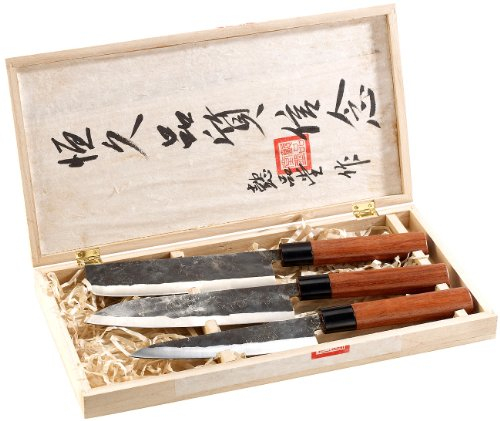 TokioKitchenWare Messer: 3-teiliges Messerset, handgefertigt, mit Echtholzgriff (scharfe Messer, Chinesische Set, Chinesische Set)