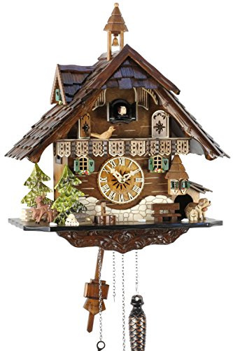 Eble Kuckucksuhr Kuckuckuhr Echtholz NEU batteriebetriebenes Quartzwerk Kuckuckruf Schwarzwaldhaus 39cm- 22291
