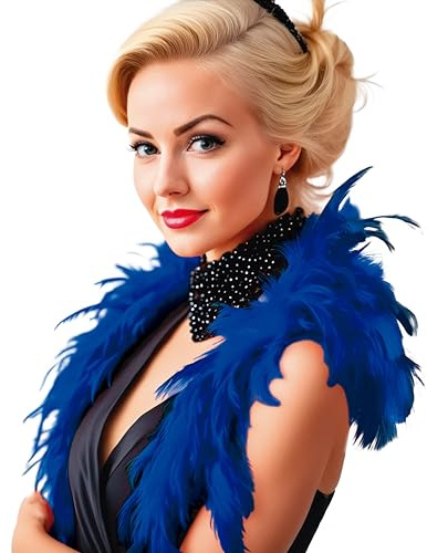 Guirca Boa di piume blu charleston accessori carnevale 16347