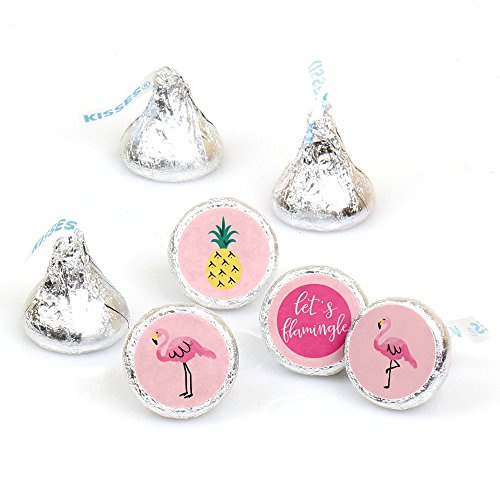 Big Dot of Happiness Pink Flamingo - Party Like a Pineapple - Tropical Summer Party Round Candy Sticker Favors - Labels Fit Chocolate Candy (1 Sheet of 108)