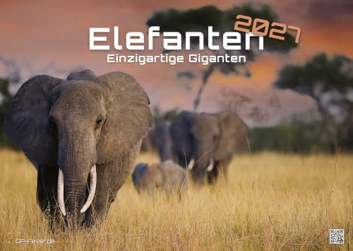 Elefanten Kalender 2027 - einzigartige Giganten - Premium Wandkalender DIN A2 (extragroß: ca. 60cm x 42cm)