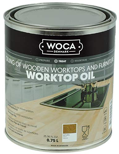 WOCA Denmark Worktop Oil Arbeitsplattenöl Natur 0,75 L – Arbeitsplattenöl für Holzarbeitsplatten, Schneidebretter, Küchenmöbel und andere Holzgegenstände. Lebensmittelecht.