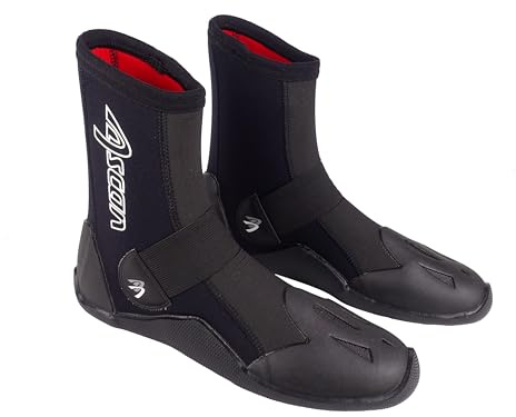 Ascan Fly 5 mm Neoprenschuh mit breitem Gummi zur RIST-fixierung. Großflächige Zehenverstärkung. Flexible Sohle. Blindstichnähte, wasserdicht verklebt.