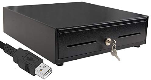 BLITZKASSE USB Kassenschublade iQCash330USB 330x345x100 mm, Geldlade mit 8 Münzfächern, 4 Scheinfächern, USB-Anschluss, Metallgehäuse, Schwarz, Kassenschublade Geldlade Geldkassette