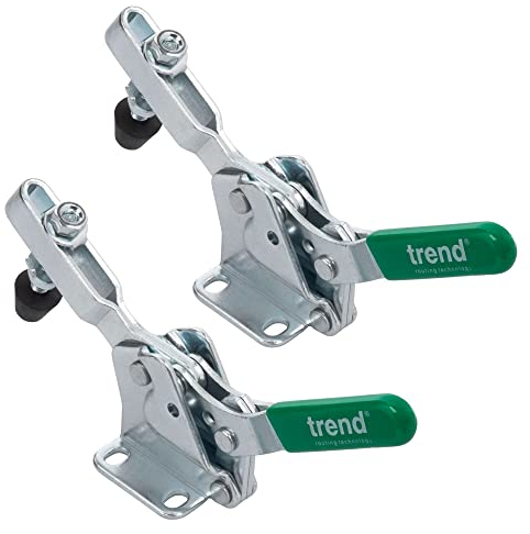 Trend Horizontal Toggle Clamps Twin Pack, 150kg Clamping Force Each, 50mm Clamping Span, Adjustable Rubber Pads, Jig & Fixture Compatible, CR/H150/SET
