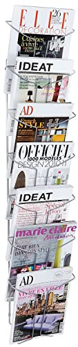 Alba - Présentoir Mural - Fil Métal - 7 Compartiments A4 - 25 x 112 cm - Porte Revues - Porte Journaux - Porte Document - Vintage - Design - DDFIL7M