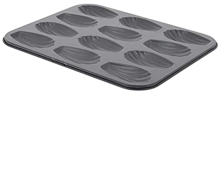 De Buyer Antiaderente Stampo 12 Madeleine in Acciaio antiderente 26x20x1,4 4710.12, Silicone, Nero, Lunghezza cm 26, larghezza cm 20, altezza cm 1,4