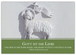 Kartenkaufrausch Im 5er Set: Klassische Glückwunschkarte mit christlichem Lamm: Gott ist die Liebe. zur Taufe, Kommunion, Firmung oder Konfirmation