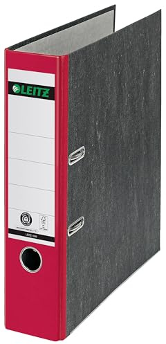 Leitz Qualitäts-Ordner, das Original, DIN A4 Aktenordner 8 cm breit, Wolkenmarmor-Papier, Recycling-Ordner, Blauer Engel, Mit 180° Mechanik, Höchste Stabilität, Rot, 10805025