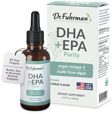 Dr. Fuhrman Vegan Omega 3 | Vegan DHA+EPA Purity Liquid Supplement | Made from Lab-Grown Algae | Our Omega 3 Supplement is Refrigerated in Warehouse Until Shipped | Citrus Flavor 60 Servings