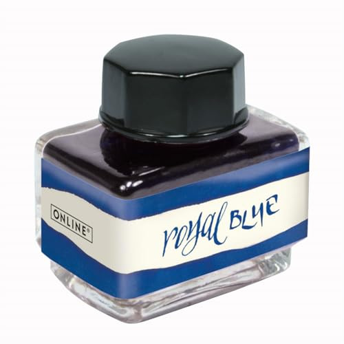 ONLINE, Tintenglas 15ml, bunte Füllertinte für Kalligrafie, Handlettering, Schreibtinte, Tintenfass für Konverter, Nachfülltinte auf wasserbasis, Royal Blue