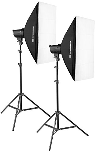 Bresser Flash de Studio Set 200 W BRT avec 200 de 50 x 70 cm Boîtes à lumière avec diffuseur, intérieur Diffuseur et trépieds 160 cm