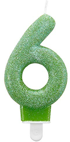 Amscan – 9900767 Vela de cumpleaños del número 6 con purpurina, 7,6 cm