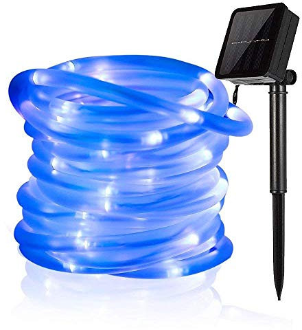 KEEDA Solar-Lichterkette, 11,9 m, 100 LEDs, Kupferdraht, wasserdicht, für den Außenbereich, Weihnachtssternen-Lichterkette, hohles Rohr, 2 Leuchtmodi, Blau