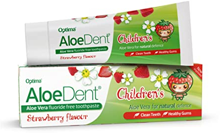 Aloe Dent Children's Aloe Vera Toothpaste Fluoride Free, Natural Action, Vegan, Cruelty Free , SLS Free, Strawberry Flavour, Healthy Gums, 50 ml