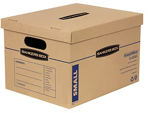 Bankers Box Small Classic Moving Box 10 Pack, Reinforced Handles, Tape-Free Assembly, Corrugate Box with Lid, 15-in x 12-in x 10-in (7714203)