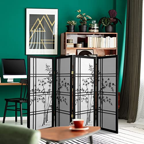Oriental Furniture - Paravento Shoji in bambù, 4 pannelli, altezza 1,2 m, colore: Nero