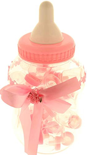 BOMBONIERE BIBERON MAXI ROSA 18xh36cm + 30 BIBERON PICCOLI 4xH9cm rosa NASCITA BATTESIMO COMPLEANNO CONFETTATA
