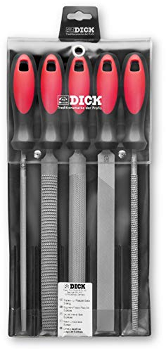 F. DICK Feilen-/Raspel-Satz 5-teilig (200 mm, mit 2-Komponenten Griff, für Profis- Hobby-Handwerker, Werkzeug für Holz, Eisen, NE-Metalle, Stahl) 1304401-2K