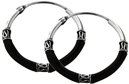 NKlaus Creolen für Damen Silber Durchmesser: 20mm Schwarze Lusia, 2 Stück | 925 Sterlingsilber; echtes 925er Sterlingsilber; geschwärzt