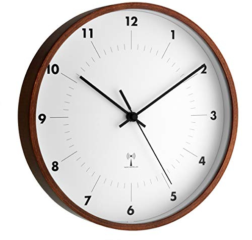 TFA Dostmann Analoge Funk Wanduhr, mit Holzrahmen, Design Wanduhr, schlicht, Funkuhr, Mehrfarbig, 98.1097, L 255 x B 46 x H 255 mm
