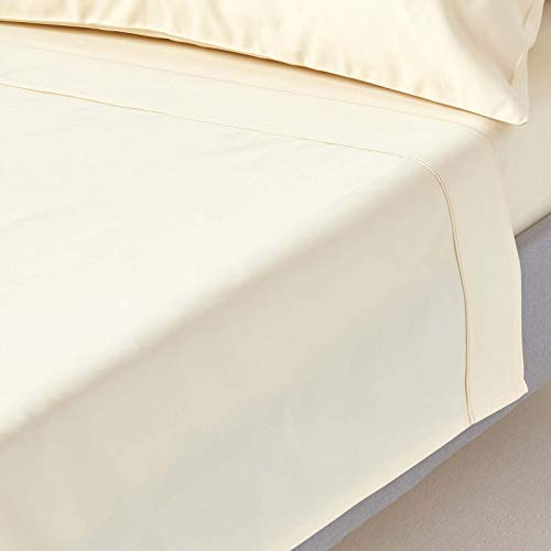 HOMESCAPES Luxus Bettlaken ohne Gummizug Creme-vanille 230x255 cm, Satin Baumwoll-Betttuch, Haustuch ägyptische Baumwolle