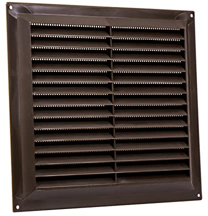 Map Plastic Louvre Air Vent with Flyscreen, for Openings 9 x 9 - Brown | 229mm x 229mm Triple Brick Grille Cover for Interior & Exterior Use