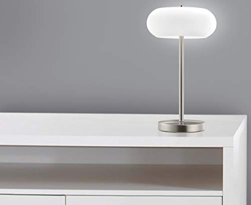 Trango 2017-92 LED-Schreibtischlampe in Nickel matt mit satinierte Glasschirm inkl. ON/OFF Schnurschalter *MIAMI* Tischleuchte, Nachttisch & Fensterbank Lampe incl. 1x 5 Watt LED Modul 3000K warmweiß