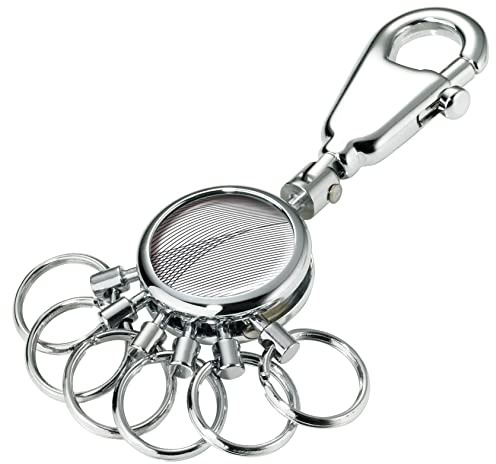 TROIKA PATENT GEOMETRIC WAVES SCHLÜSSELHALTER – #KYR01-A138 – rund, glänzend – Schlüsselanhänger mit Karabiner – 6 ausklinkbare Ringe - Schlüsselorganisation – edles Design – TROIKA-Original