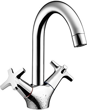 hansgrohe 2-Griff Waschtischarmatur MySport, Wasserhahn Bad mit Auslaufhöhe 150 mm, mit Zugstange, Chrom