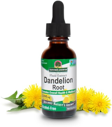 Nature's Answer Dandelion Root 2000mg 1oz Extract | Promotes Overall Well-being | Alcohol & Gluten Free, Non-GMO, Vegan, No Preservatives or Artificial Flavors | Single Count