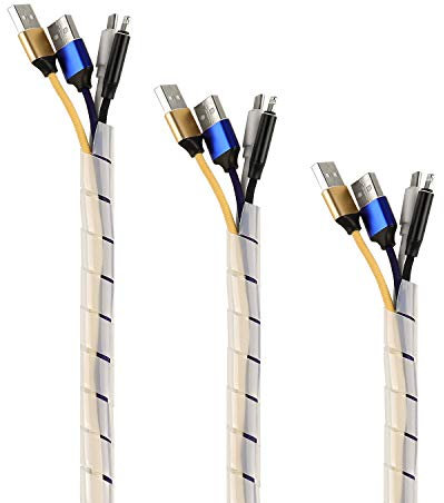 TPFNet 3er Pack Spiral Kabelschlauch 9-65mm Durchmesser, Kabel Organizer, Kabel verstecken, Kabel Kanal, Kabelkanal Schutz Kabelhülle, Kabelschutzschlauch Naturfarben, 10m