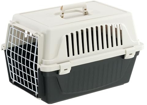 Ferplast Caisse de Transport Chat, Cage de Transport pour Chiens Petits et Chats jusqu'à 5 Kg, Porte en Fer Plastifié, Fentes d'Aération, 32,5 x 48 x h 29 cm, Boite Panier Transport ATLAS 10 EL, Noir