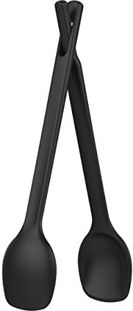 Fiskars praktisches Salatbesteck, als Löffel oder zusammengesteckt als Zange verwendbar, Länge: 29 cm, Kunststoff, Functional Form, Schwarz, 1014434