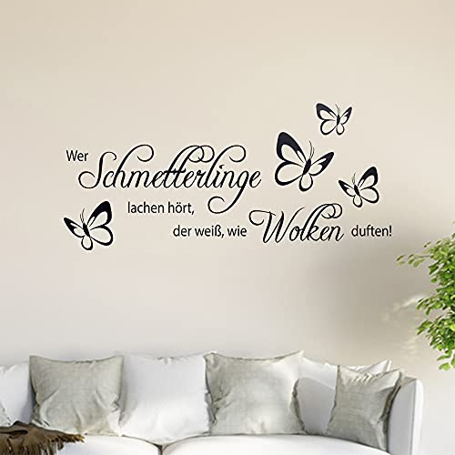 Wer Schmetterlinge lachen hört … Wandtattoo in 6 Größen - Wandaufkleber Wall Sticker - Dekoration, Küche, Wohnzimmer, Schlafzimmer, Badezimmer