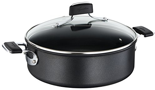 Lagostina Tempra Tegame 2 Maniglie con Coperchio in Vetro, Antiaderente Multistrato, Adatta All'Induzione, Alluminio, Nero, Diametro 26 cm
