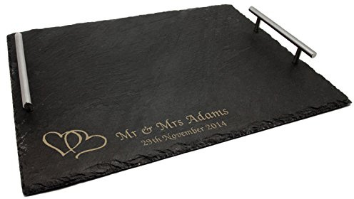 County Engraving Personalised Large Slate Serving Tray With Chrome Handles - Enter Your Own Custom Text