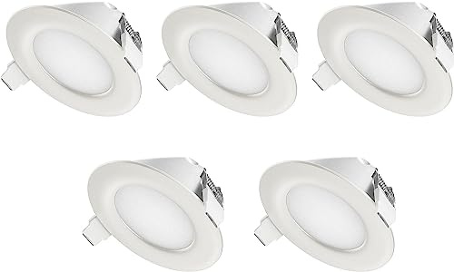Ultra Flach LED Mini !! Einbaustrahler IP44 für den Wohnbereich | auch für das Bad geeignet| 3W 230V Rahmen weiss Rund Einbauspots Badleuchten, 5 Stück Einbauleuchten
