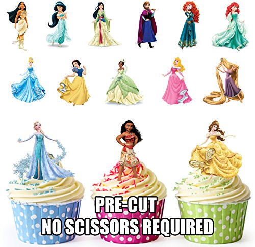 AK Giftshop PRE-CUT Princess Party Pack, 42 Cup Cake Toppers - Edible Stand Up Decorations