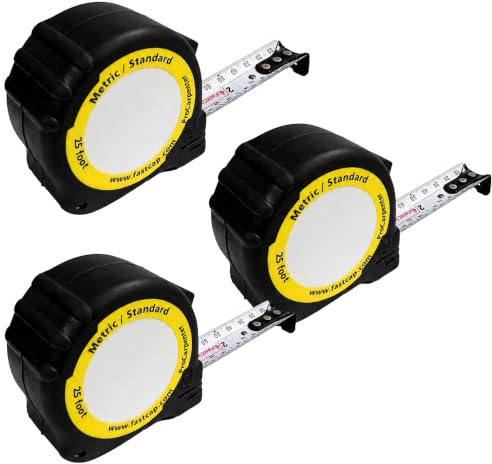 FastCap ProCarpenter 25' Metric/Standard Tape Measure, 3-Pack with Heavy Duty Belt Clip, Pencil Sharpener, and Writeable Surface