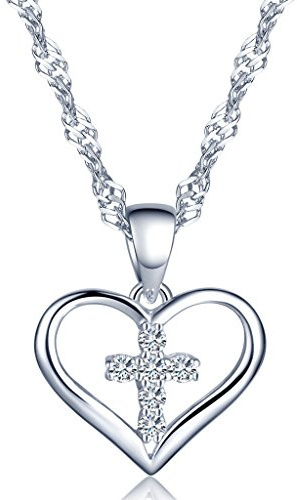 Unendlich U Klassisch Herz Kreuz Damen Halskette 925 Sterling Silber Zirkonia Herzanhänger Kette mit Anhänger