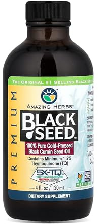 Amazing Herbs Premium Black Seed Oil - Cold Pressed Nigella Sativa Aids in Digestive Health, Immune Support, Brain Function, Joint Mobility, Gluten Free, Non GMO - 4 Fl Oz