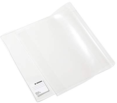 HERMA 14330 Buchumschlag 33 x 54 cm Basic, Buchhülle mit Beschriftungsetikett und Kantenschutz aus abwischbarer Polypropylen-Folie, Buchschoner für Schulbücher, transparent