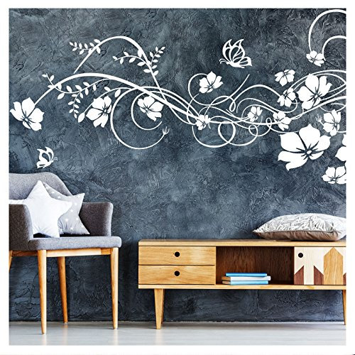 Grandora W973 Wandtattoo Blumenranke Levina I grasgrün (BxH) 197 x 78 cm I Wohnzimmer Flur Blüten Schlafzimmer Ranke Wandaufkleber Wandsticker
