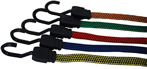 Attwood 11753-7 Bungee Cables for Boating - Multi-Color Flat Bungee Cords with End Hooks, Assorted Lengths, 5-Piece Set