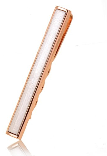 Drops Karisma Hochwertige Herren Edelstahl 316L Silber Mattiert mit Rosé-Gold Bechichtung Krawattennadel/Krawattenklammer/Tie Clip STC133-004-WRG