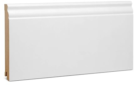 KGM Sockelleiste Hamburger Profil MDF - Weiß, 2400 x 19 x 145 mm, 1 Stück | Fußleiste, foliert, RAL9016, für PVC, Vinyl, Laminat, Parkett, Clip-, Schraub- oder Klebemontage, PEFC-zertifiziert