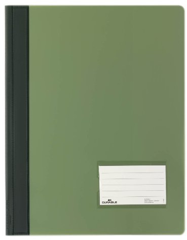 Durable Schnellhefter, überbreit, grün, 25er Packung, 268005 | Heftmappe aus transluzenter Folie, für Prospekthüllen, Innentasche & Sichtfenster im Visitenkartenformat
