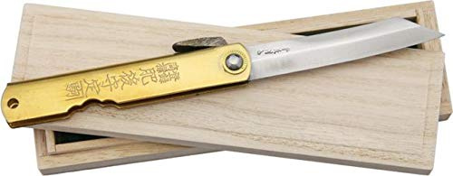 Higonokami Couteau pliant Longueur de la lame : 7.62 cm – Damascus Folder Brass